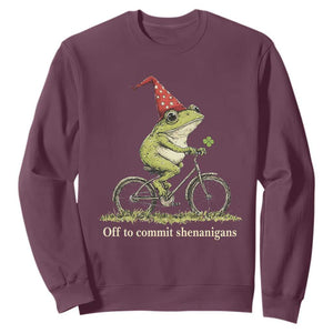 Funny Frog St Patricks Day Sweatshirt Off To Commit Shenanigans Four Leaf Clover TS11 Maroon Print Your Wear
