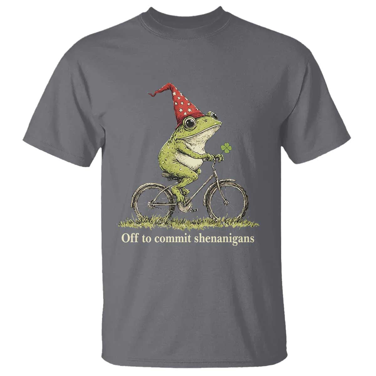 Funny Frog St Patricks Day T Shirt Off To Commit Shenanigans Four Leaf Clover TS11 Charcoal Print Your Wear