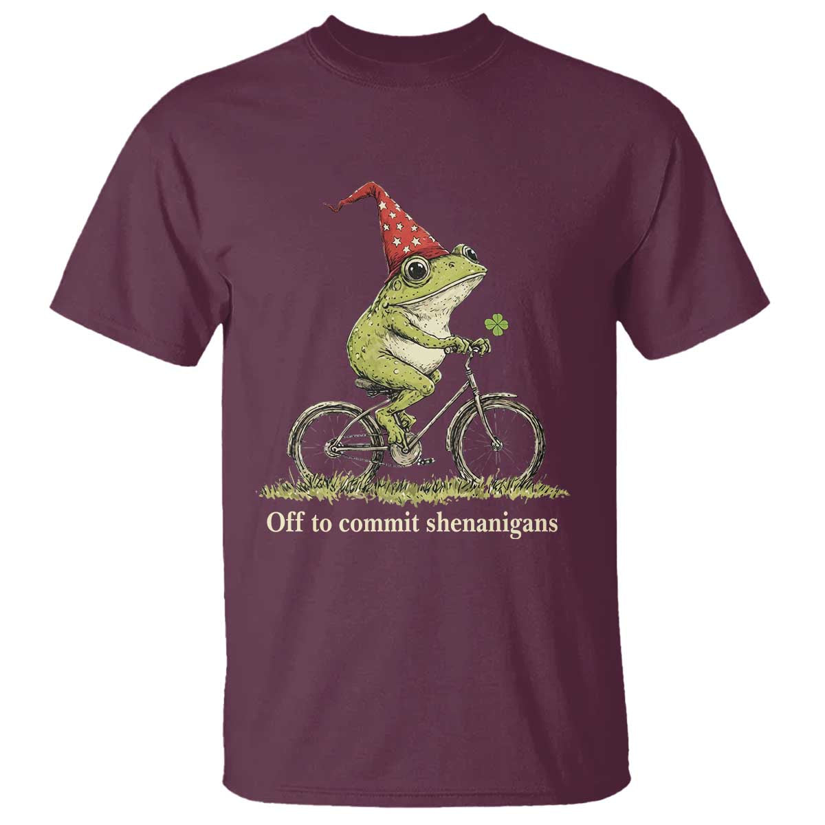 Funny Frog St Patricks Day T Shirt Off To Commit Shenanigans Four Leaf Clover TS11 Maroon Print Your Wear