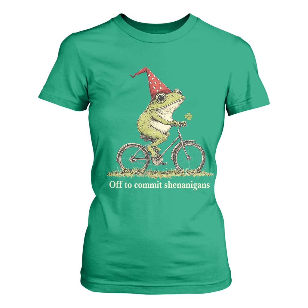 Funny Frog St Patricks Day T Shirt For Women Off To Commit Shenanigans Four Leaf Clover TS11 Irish Green Print Your Wear