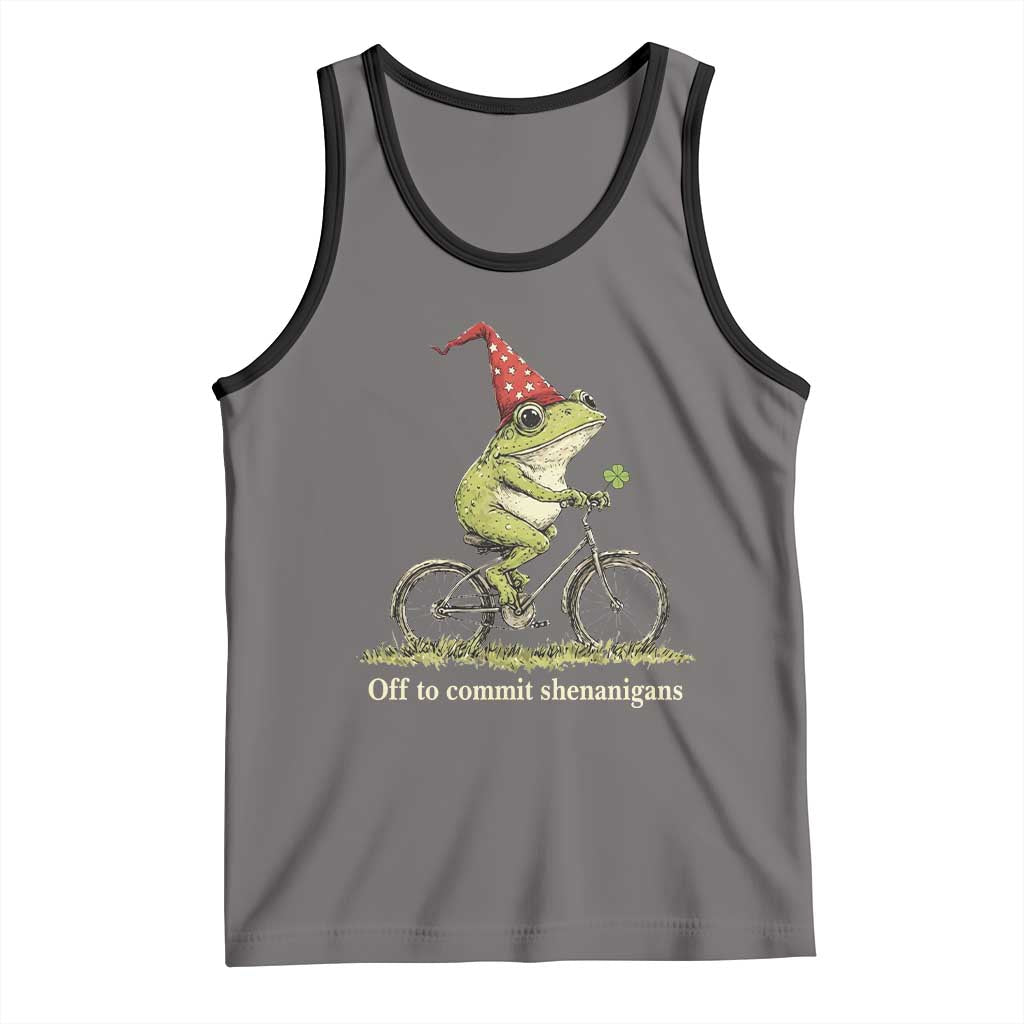 Funny Frog St Patricks Day Tank Top Off To Commit Shenanigans Four Leaf Clover TS11 Deep Heather Black Print Your Wear