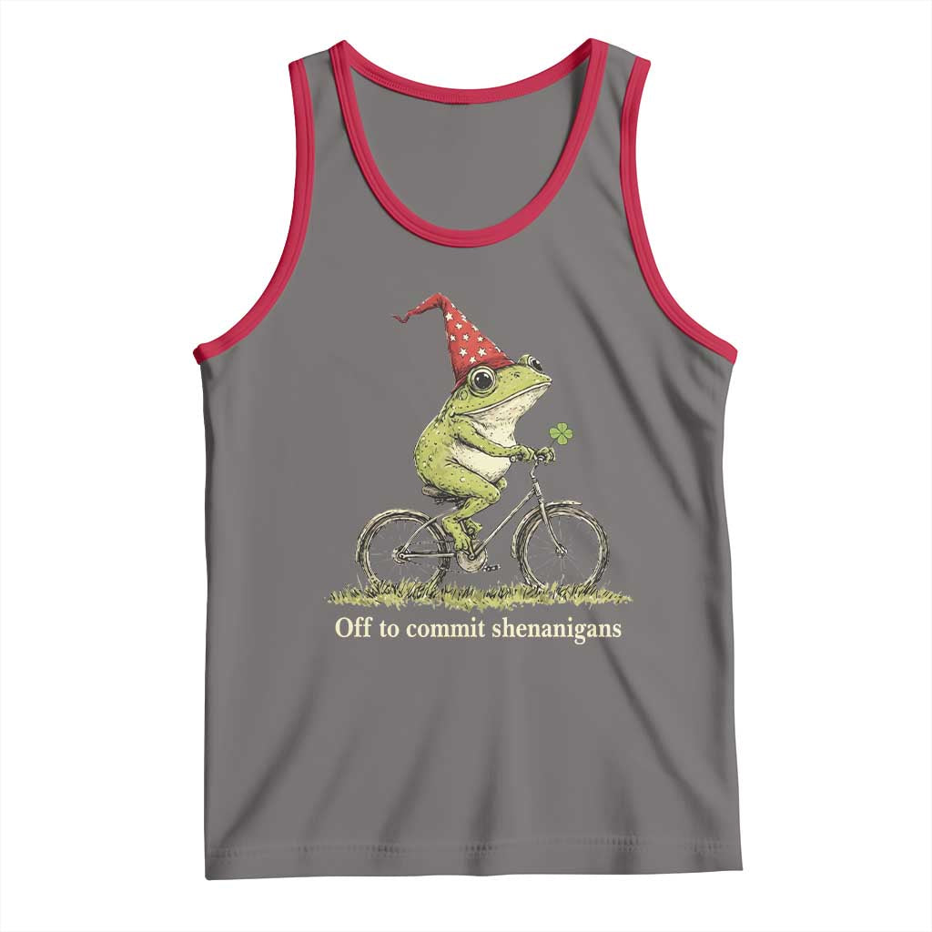 Funny Frog St Patricks Day Tank Top Off To Commit Shenanigans Four Leaf Clover TS11 Deep Heather Red Print Your Wear