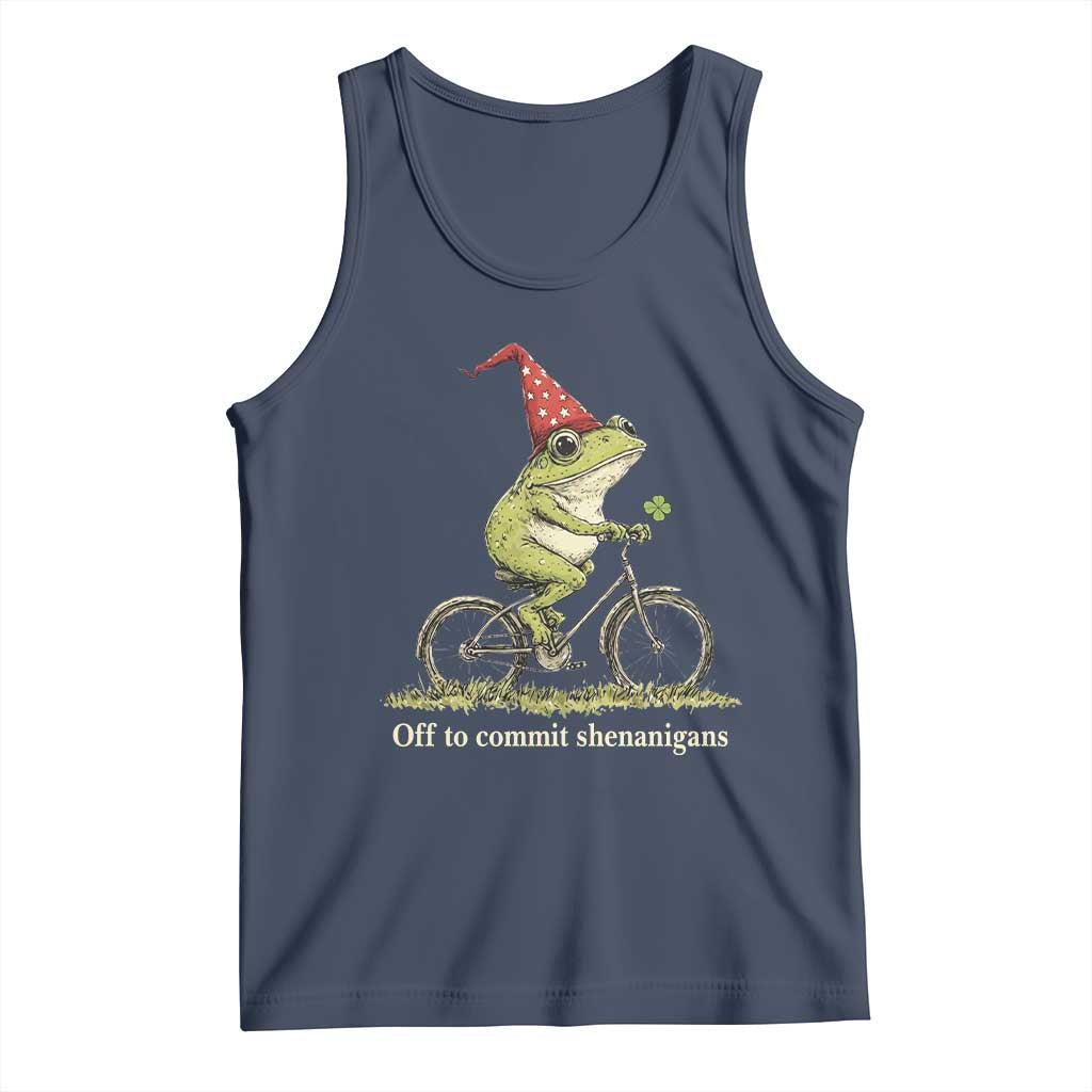 Funny Frog St Patricks Day Tank Top Off To Commit Shenanigans Four Leaf Clover TS11 Navy Print Your Wear