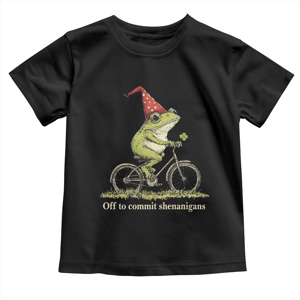 Funny Frog St Patricks Day Toddler T Shirt Off To Commit Shenanigans Four Leaf Clover TS11 Black Print Your Wear