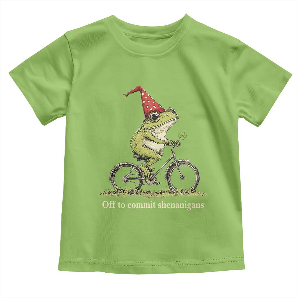 Funny Frog St Patricks Day Toddler T Shirt Off To Commit Shenanigans Four Leaf Clover TS11 Lime Print Your Wear