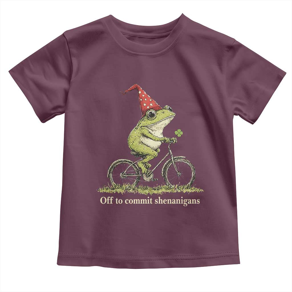 Funny Frog St Patricks Day Toddler T Shirt Off To Commit Shenanigans Four Leaf Clover TS11 Maroon Print Your Wear