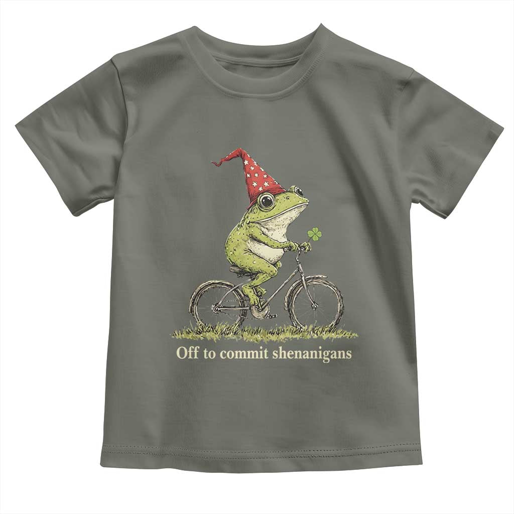 Funny Frog St Patricks Day Toddler T Shirt Off To Commit Shenanigans Four Leaf Clover TS11 Military Green Print Your Wear
