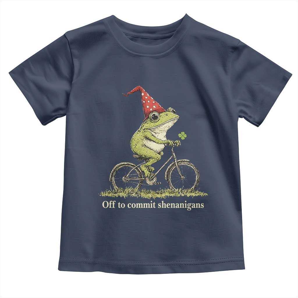 Funny Frog St Patricks Day Toddler T Shirt Off To Commit Shenanigans Four Leaf Clover TS11 Navy Print Your Wear