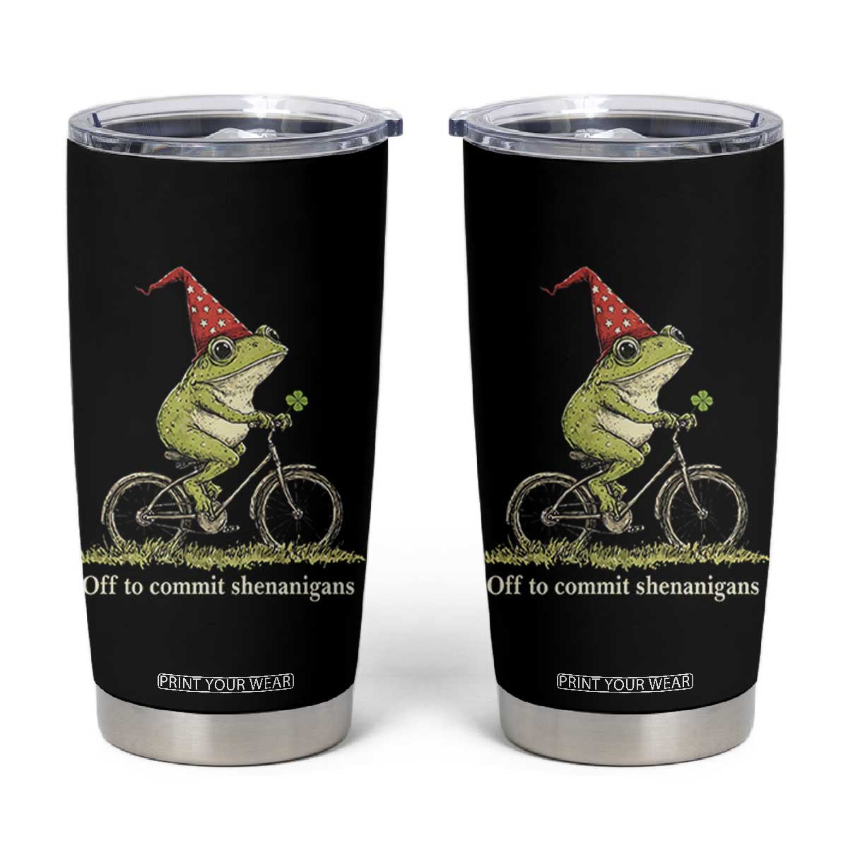 Funny Frog St Patricks Day Tumbler Cup Off To Commit Shenanigans Four Leaf Clover TS11 Black Print Your Wear
