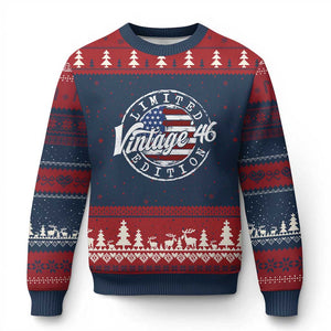 Funny 80th Birthday Ugly Christmas Sweater Vintage 1946 Stamp 80 Years Old American Flag TS11 Navy Red Print Your Wear