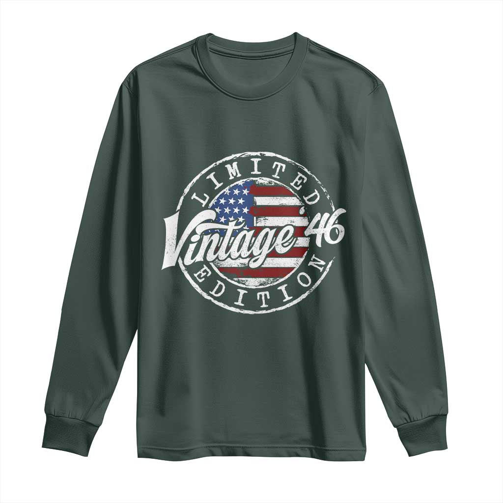 Funny 80th Birthday Long Sleeve Shirt Vintage 1946 Stamp 80 Years Old American Flag TS11 Dark Forest Green Print Your Wear