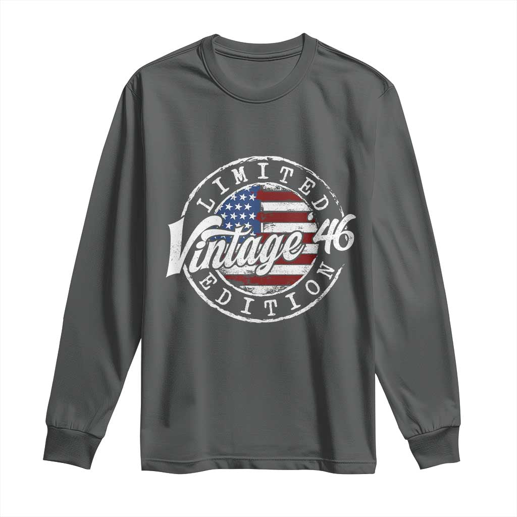 Funny 80th Birthday Long Sleeve Shirt Vintage 1946 Stamp 80 Years Old American Flag TS11 Dark Heather Print Your Wear