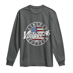 Funny 80th Birthday Long Sleeve Shirt Vintage 1946 Stamp 80 Years Old American Flag TS11 Dark Heather Print Your Wear