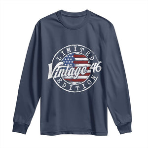 Funny 80th Birthday Long Sleeve Shirt Vintage 1946 Stamp 80 Years Old American Flag TS11 Navy Print Your Wear