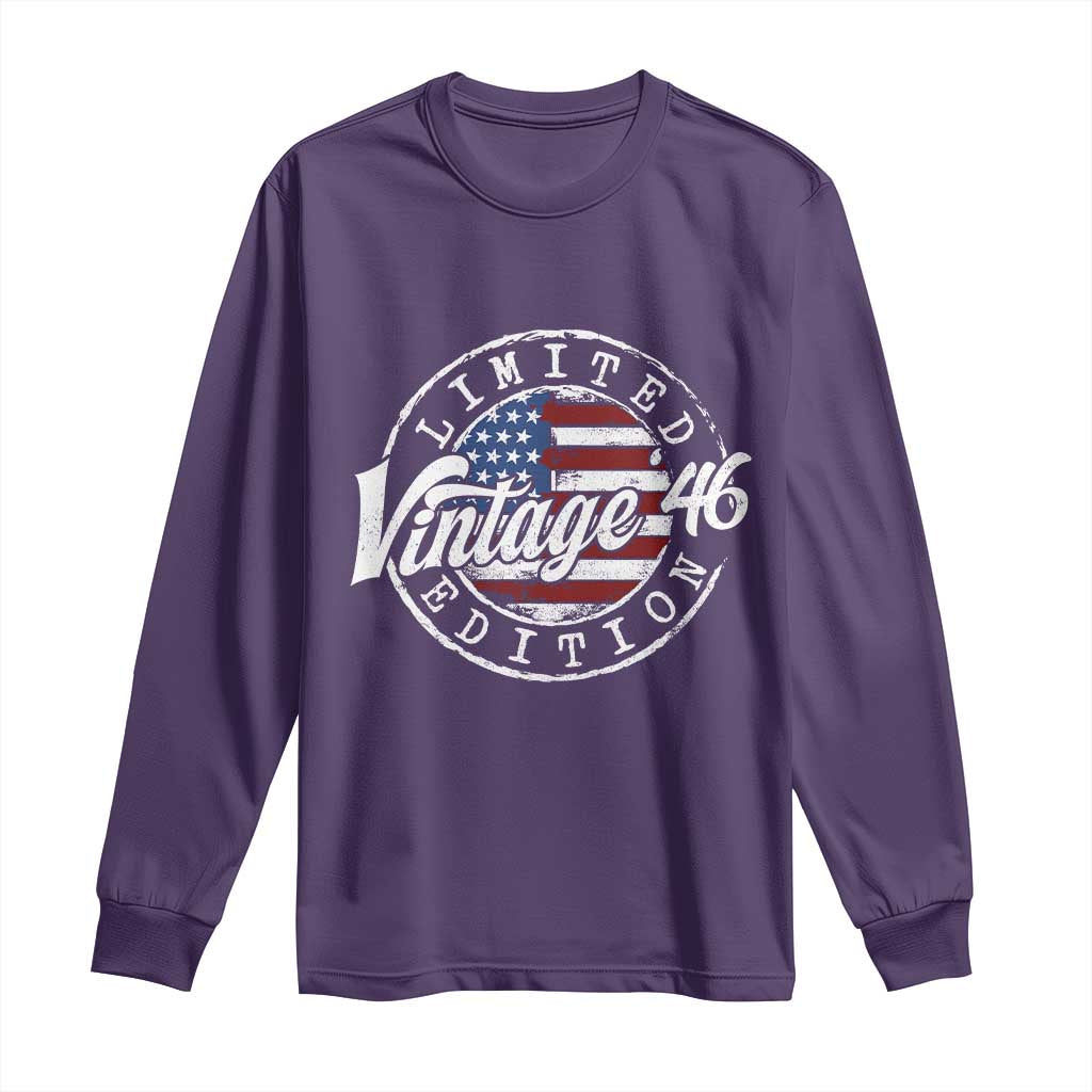 Funny 80th Birthday Long Sleeve Shirt Vintage 1946 Stamp 80 Years Old American Flag TS11 Purple Print Your Wear