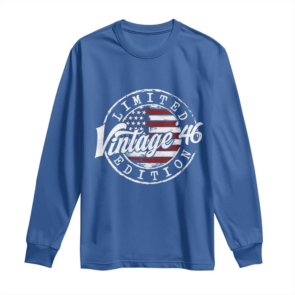 Funny 80th Birthday Long Sleeve Shirt Vintage 1946 Stamp 80 Years Old American Flag TS11 Royal Blue Print Your Wear
