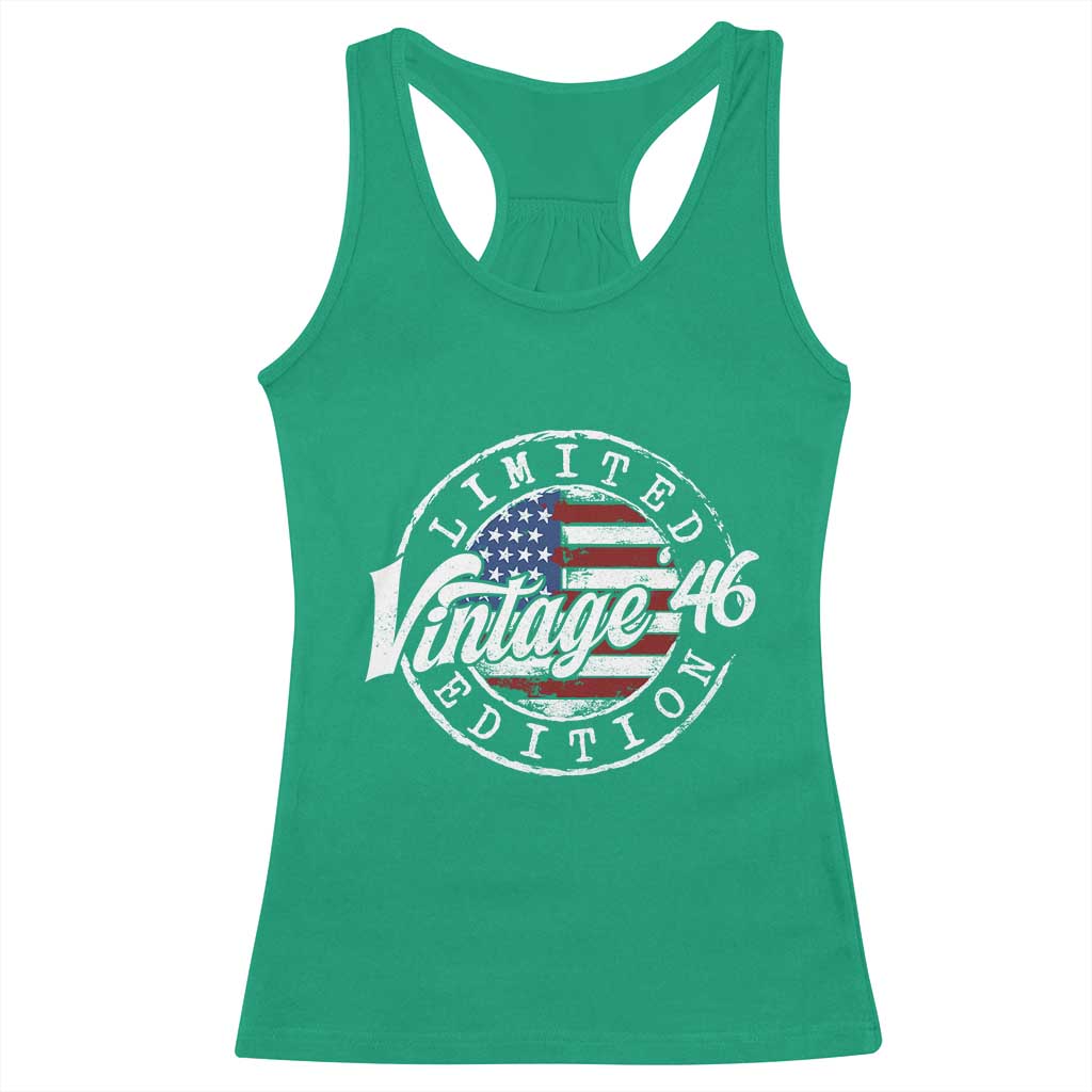 Funny 80th Birthday Racerback Tank Top Vintage 1946 Stamp 80 Years Old American Flag TS11 Irish Green Print Your Wear