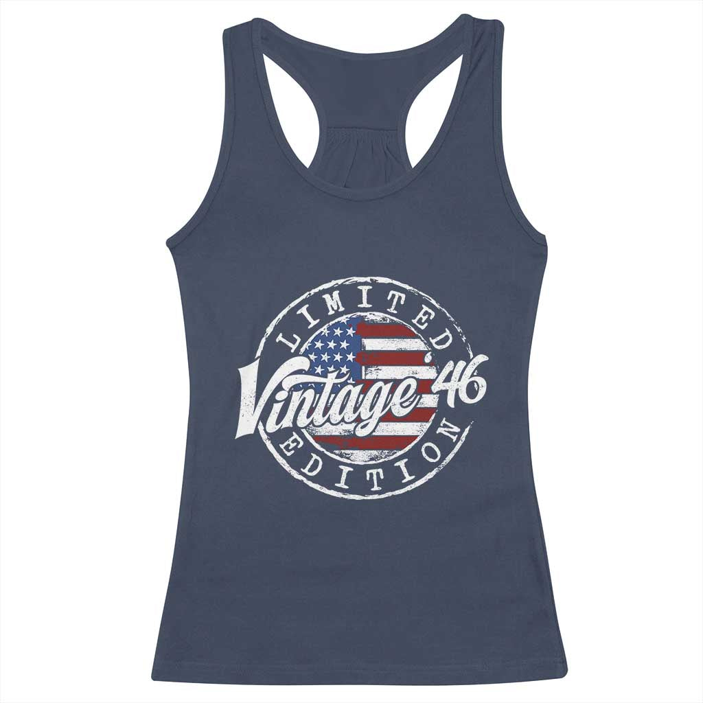 Funny 80th Birthday Racerback Tank Top Vintage 1946 Stamp 80 Years Old American Flag TS11 Navy Print Your Wear