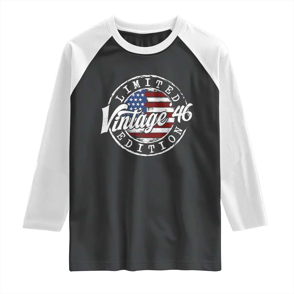 Funny 80th Birthday Raglan Shirt Vintage 1946 Stamp 80 Years Old American Flag TS11 Black White Print Your Wear