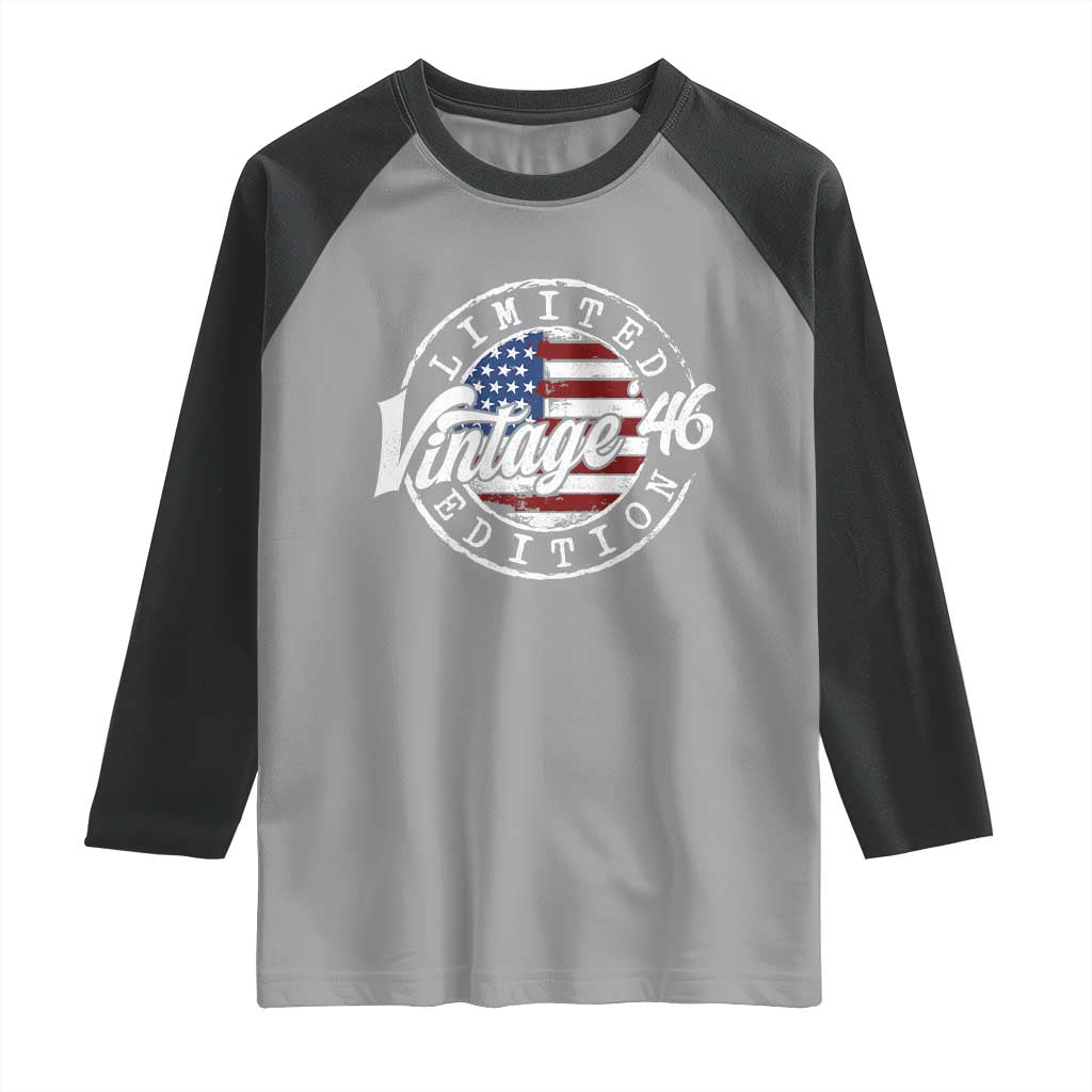 Funny 80th Birthday Raglan Shirt Vintage 1946 Stamp 80 Years Old American Flag TS11 Sport Gray Black Print Your Wear