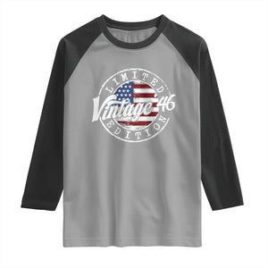 Funny 80th Birthday Raglan Shirt Vintage 1946 Stamp 80 Years Old American Flag TS11 Sport Gray Black Print Your Wear