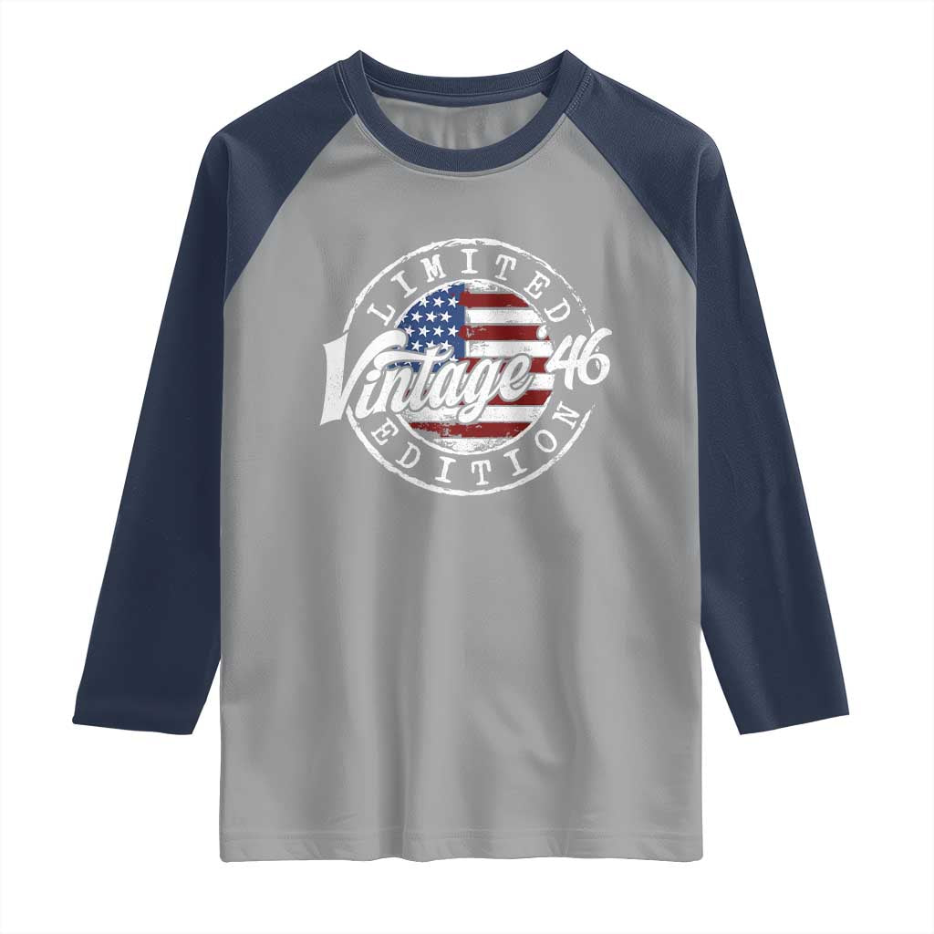 Funny 80th Birthday Raglan Shirt Vintage 1946 Stamp 80 Years Old American Flag TS11 Sport Gray Navy Print Your Wear