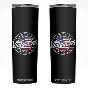 Funny 80th Birthday Skinny Tumbler Vintage 1946 Stamp 80 Years Old American Flag TS11 Black Print Your Wear