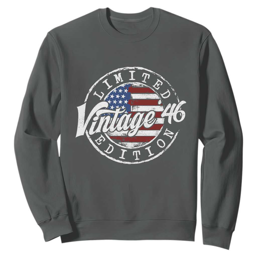 Funny 80th Birthday Sweatshirt Vintage 1946 Stamp 80 Years Old American Flag TS11 Dark Heather Print Your Wear