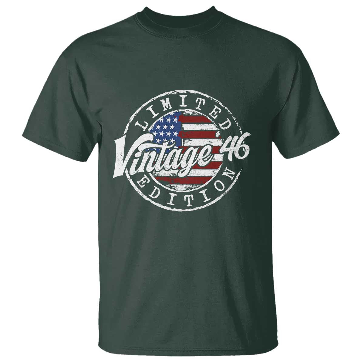 Funny 80th Birthday T Shirt Vintage 1946 Stamp 80 Years Old American Flag TS11 Dark Forest Green Print Your Wear