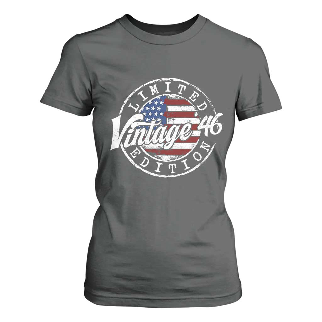 Funny 80th Birthday T Shirt For Women Vintage 1946 Stamp 80 Years Old American Flag TS11 Dark Heather Print Your Wear