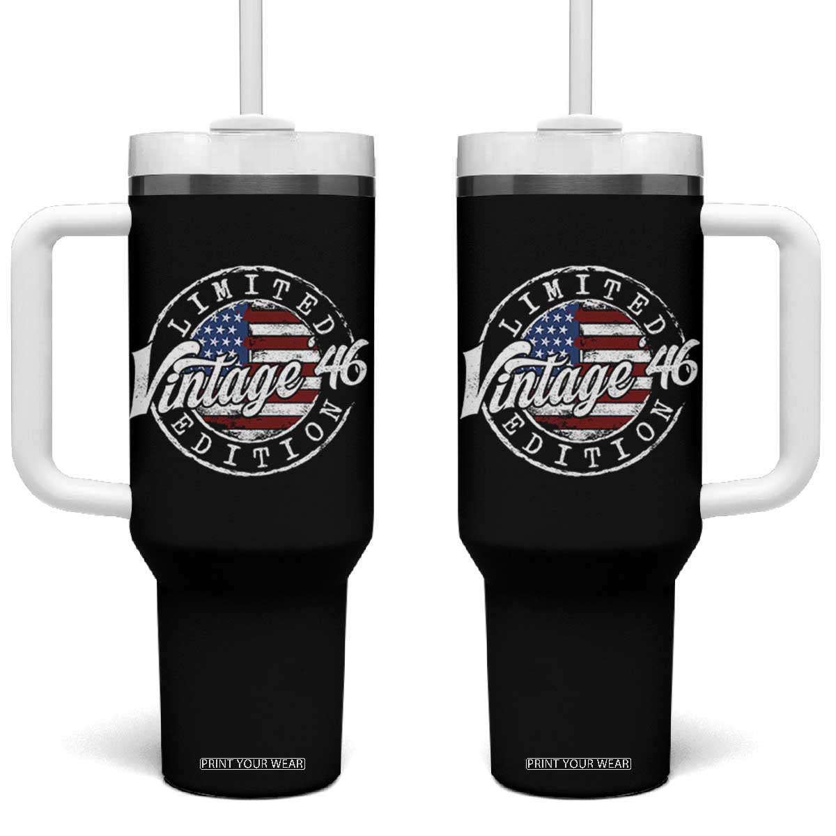 Funny 80th Birthday Tumbler With Handle Vintage 1946 Stamp 80 Years Old American Flag TS11 One Size: 40 oz Black Print Your Wear