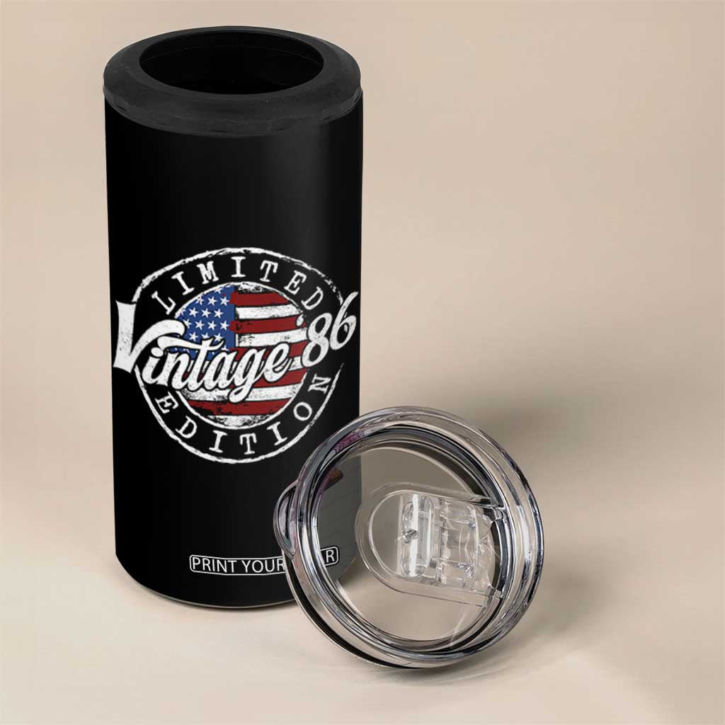 Funny 40th Birthday 4 in 1 Can Cooler Tumbler Vintage 1986 Stamp 40 Years Old American Flag TS11 Print Your Wear