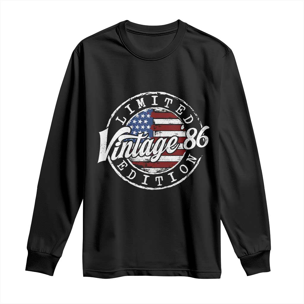 Funny 40th Birthday Long Sleeve Shirt Vintage 1986 Stamp 40 Years Old American Flag TS11 Black Print Your Wear