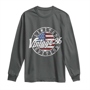 Funny 40th Birthday Long Sleeve Shirt Vintage 1986 Stamp 40 Years Old American Flag TS11 Dark Heather Print Your Wear