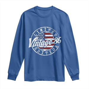 Funny 40th Birthday Long Sleeve Shirt Vintage 1986 Stamp 40 Years Old American Flag TS11 Royal Blue Print Your Wear