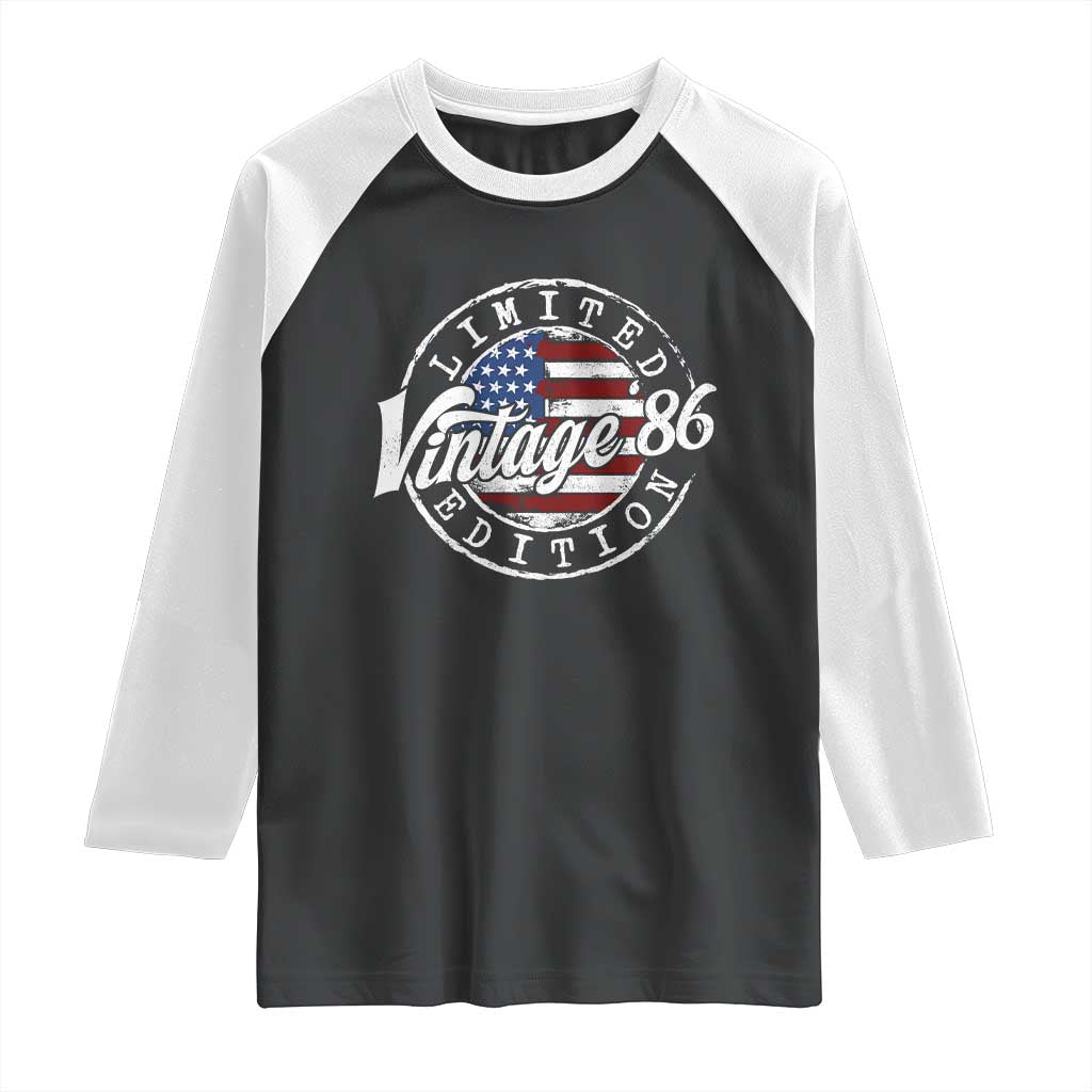 Funny 40th Birthday Raglan Shirt Vintage 1986 Stamp 40 Years Old American Flag TS11 Black White Print Your Wear
