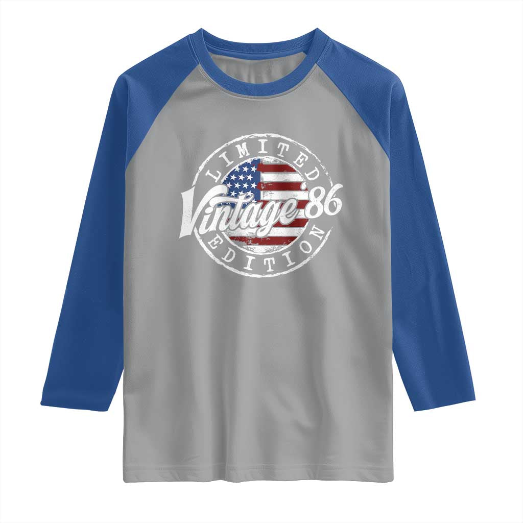 Funny 40th Birthday Raglan Shirt Vintage 1986 Stamp 40 Years Old American Flag TS11 Sport Gray Royal Print Your Wear