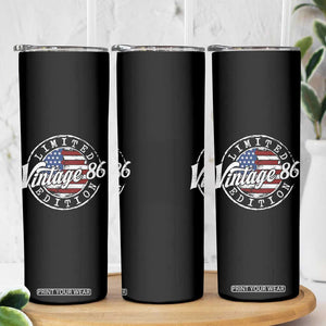 Funny 40th Birthday Skinny Tumbler Vintage 1986 Stamp 40 Years Old American Flag TS11 Print Your Wear
