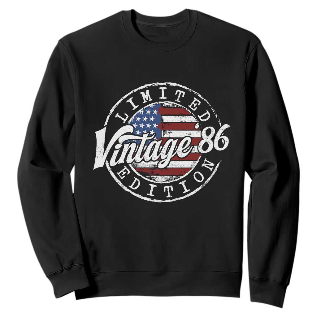 Funny 40th Birthday Sweatshirt Vintage 1986 Stamp 40 Years Old American Flag TS11 Black Print Your Wear