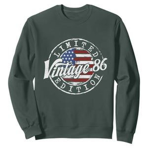 Funny 40th Birthday Sweatshirt Vintage 1986 Stamp 40 Years Old American Flag TS11 Dark Forest Green Print Your Wear
