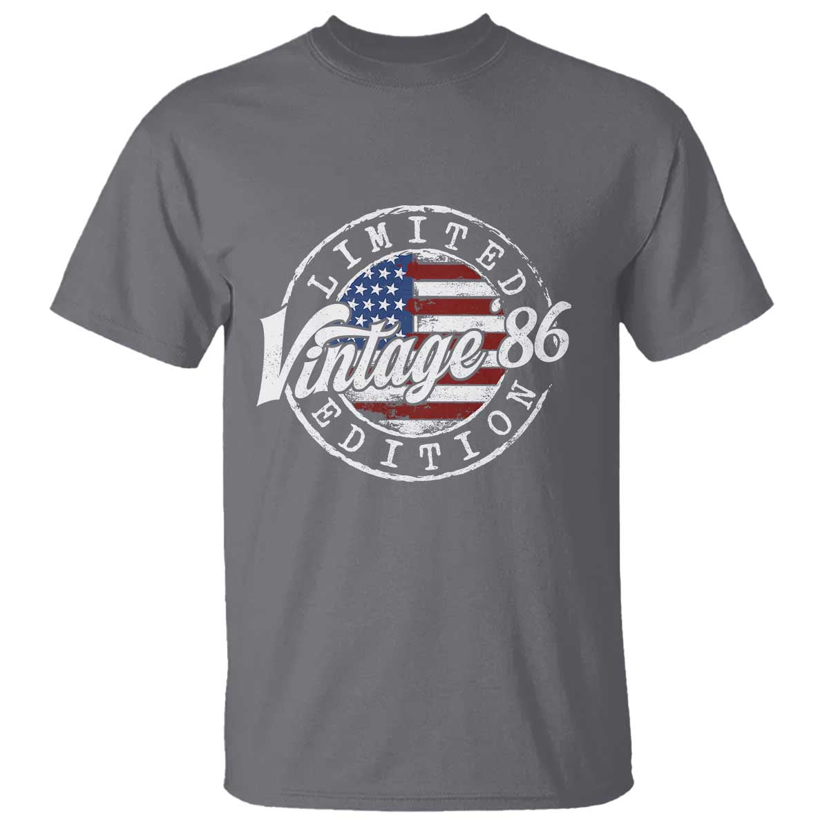 Funny 40th Birthday T Shirt Vintage 1986 Stamp 40 Years Old American Flag TS11 Charcoal Print Your Wear