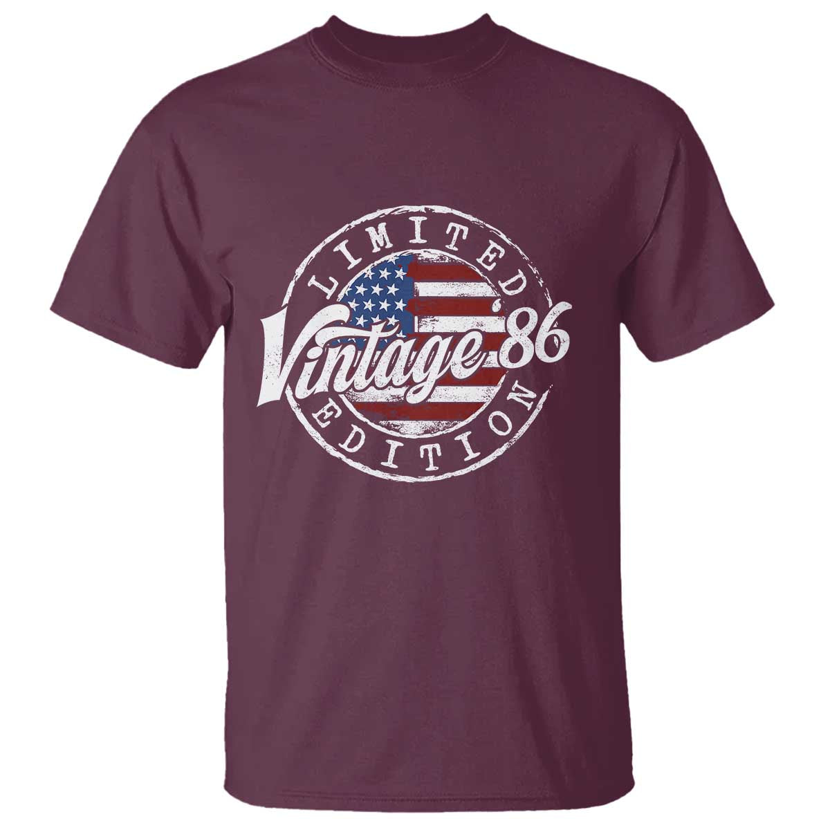 Funny 40th Birthday T Shirt Vintage 1986 Stamp 40 Years Old American Flag TS11 Maroon Print Your Wear