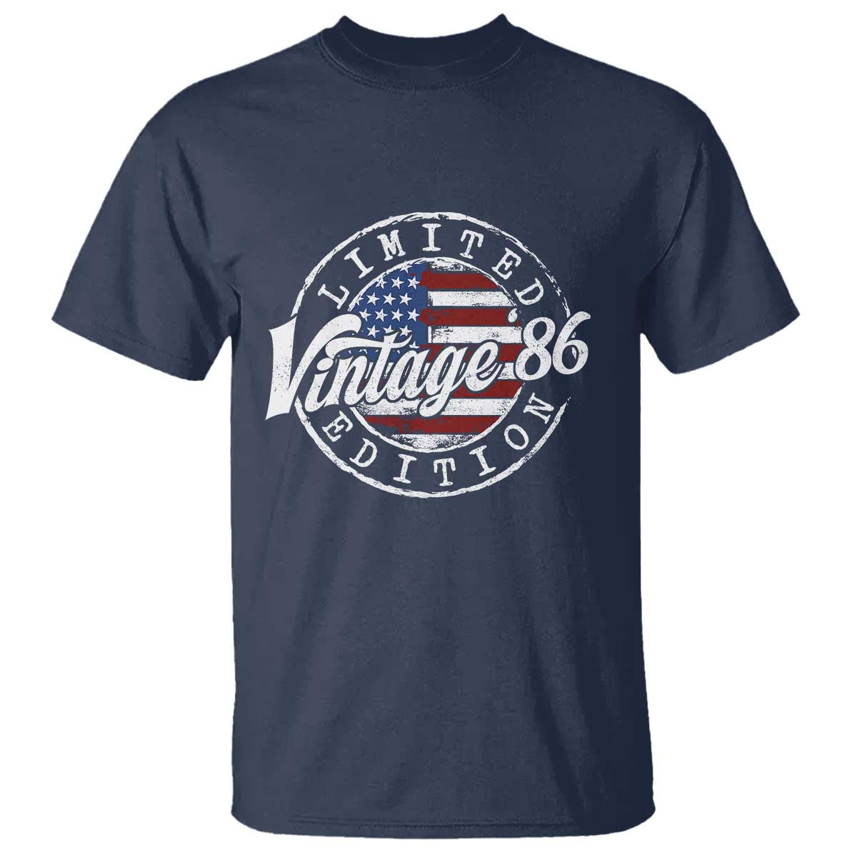 Funny 40th Birthday T Shirt Vintage 1986 Stamp 40 Years Old American Flag TS11 Navy Print Your Wear