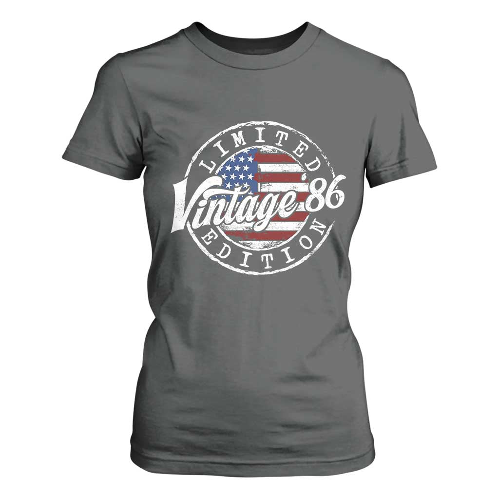 Funny 40th Birthday T Shirt For Women Vintage 1986 Stamp 40 Years Old American Flag TS11 Dark Heather Print Your Wear