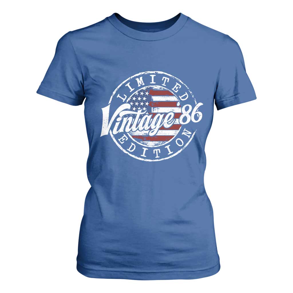 Funny 40th Birthday T Shirt For Women Vintage 1986 Stamp 40 Years Old American Flag TS11 Royal Blue Print Your Wear
