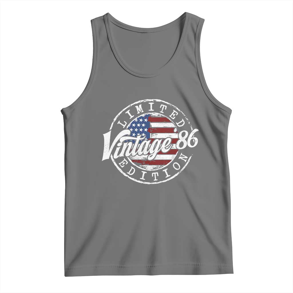 Funny 40th Birthday Tank Top Vintage 1986 Stamp 40 Years Old American Flag TS11 Black Heather Print Your Wear