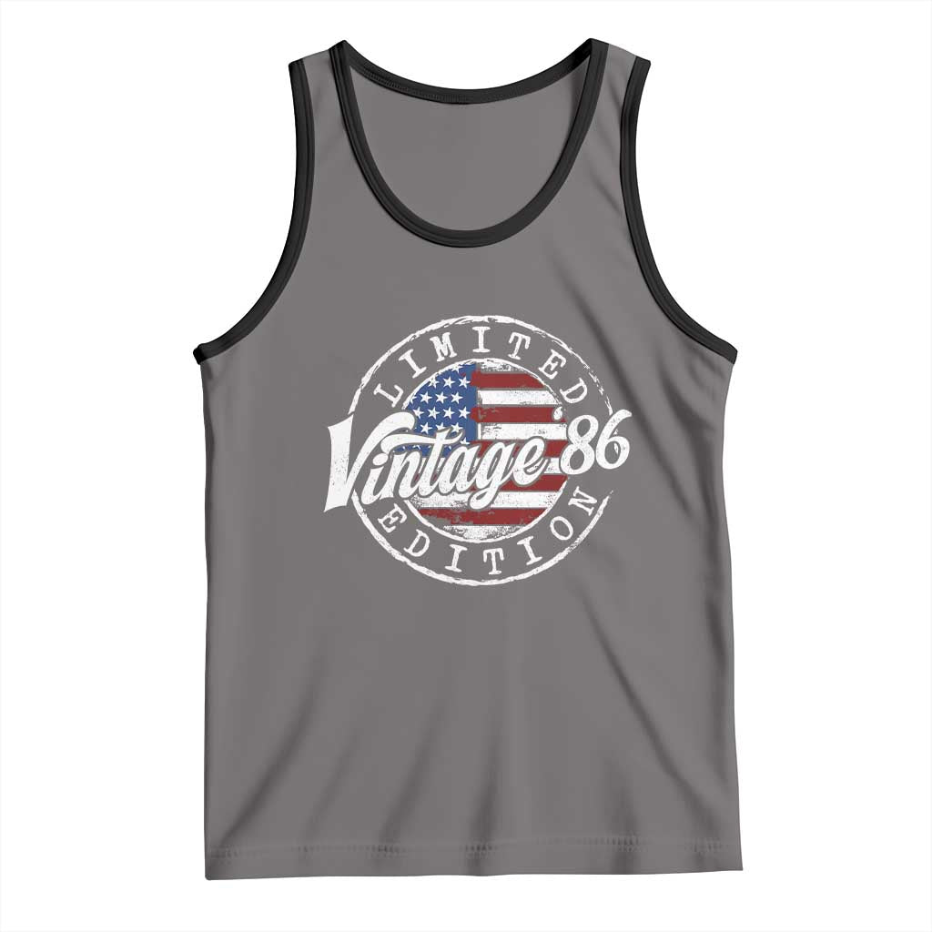 Funny 40th Birthday Tank Top Vintage 1986 Stamp 40 Years Old American Flag TS11 Deep Heather Black Print Your Wear