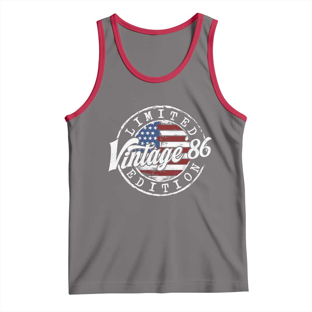 Funny 40th Birthday Tank Top Vintage 1986 Stamp 40 Years Old American Flag TS11 Deep Heather Red Print Your Wear