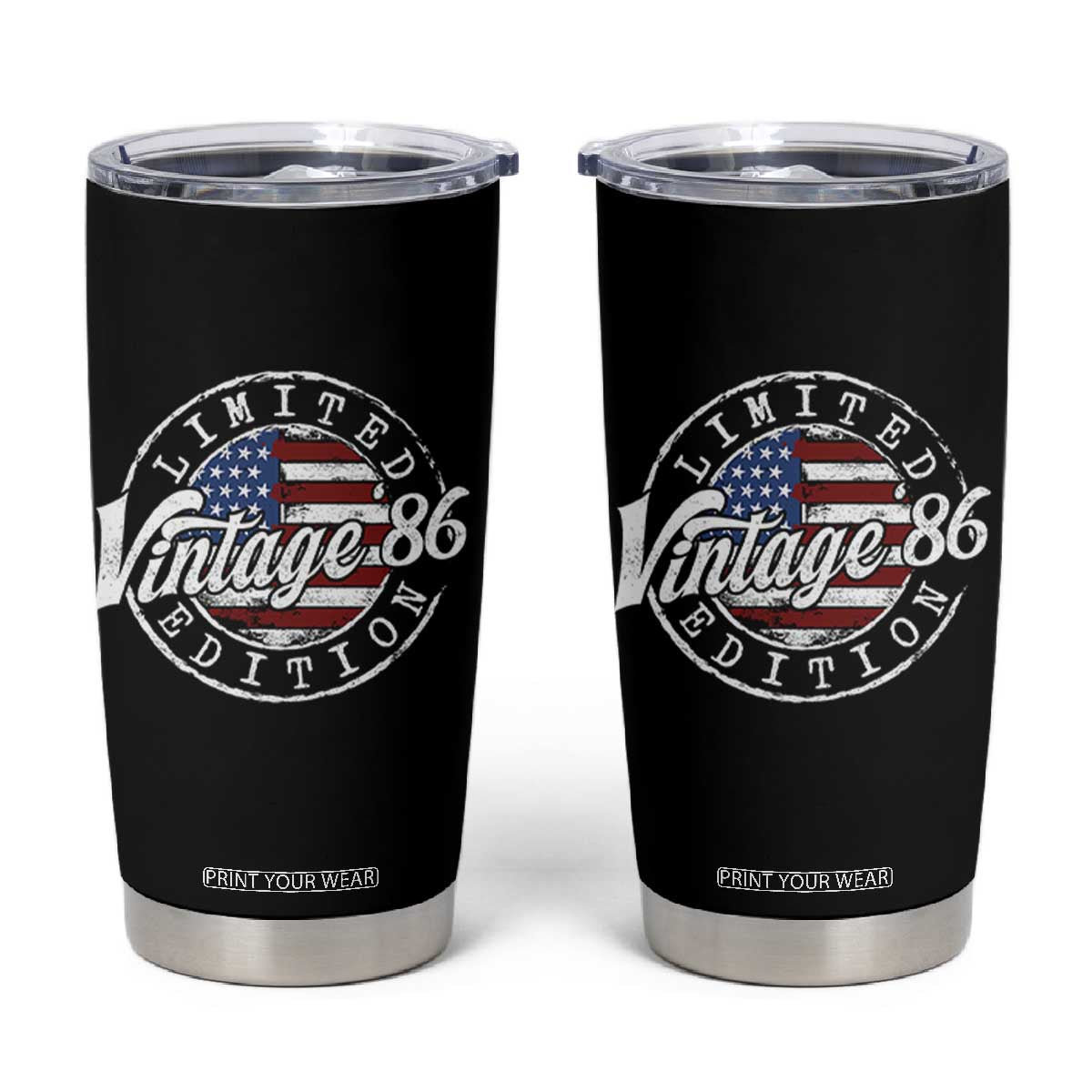 Funny 40th Birthday Tumbler Cup Vintage 1986 Stamp 40 Years Old American Flag TS11 Black Print Your Wear