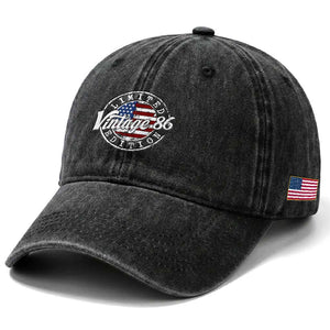 Funny 40th Birthday Washed Cotton Baseball Cap Vintage 1986 Stamp 40 Years Old American Flag
